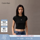 Calvin KleinJeans夏季女士活力少女感休閑ck刺繡時(shí)尚辣妹正肩羅紋短袖T恤 UB1-太空黑 S