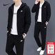 耐克（NIKE）運動(dòng)套裝男裝 2026春季新款健身訓練針織兩件套連帽夾克長(cháng)褲套裝 FN3885-010+FQ4331-010/束腳 2XL