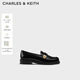 CHARLES&KEITH復古金屬扣粗跟樂(lè )福鞋子女鞋女士生日女禮物CK1-70920143 Black Box黑色 38