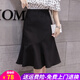 歐貝汐高腰魚(yú)尾裙女新款港味春夏春秋季百搭半身裙女裙荷葉邊裙 黑色 L
