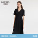 歌莉婭v領(lǐng)連衣裙女壓褶拼接設計感氣質(zhì)通勤小黑裙1C4C4K1A0 00B黑色 M