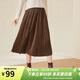 金菊美拉德春秋新款半裙松緊腰純色直流線(xiàn)條百褶A字裙休閑女式半身裙 咖色 F(165/88A)