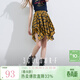三彩獨醒2025夏季新款格紋半身裙松緊高腰不對稱(chēng)A字裙短裙甜酷F 姜黃色格紋 L 165/72A