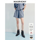 MAXRIENY精致日常感收腰燙鉆高腰水洗牛仔短褲夏款褲腿短褲女 藍色 M