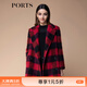 PORTS寶姿秋冬新品女裝長(cháng)袖拼色方格毛呢大衣SM9C030NFF046 深紅色 S (4)