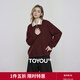 初語(yǔ)衛衣女2025冬季新款加絨撞色POLO領(lǐng)MIU系美式學(xué)院風(fēng)寬松上衣 暗紅色 L