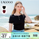 LAGOGO酒紅色蝴蝶結短款T恤女拉谷谷夏季新款修身簡(jiǎn)約短袖上衣 黑色(W1) M