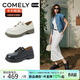 康莉（COMELY）商場(chǎng)同款德比鞋女春季新款英倫風(fēng)小皮鞋真皮系帶樂(lè )福鞋 黑色 39