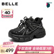 百麗（Belle）周雨彤同款藍鯨高幫老爹鞋女26夏新款商場(chǎng)厚底休閑鞋E8X1DAM6預售 黑色低幫-絨里【張凌赫同款】 36