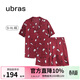 ubras流光滿(mǎn)印翻領(lǐng)短袖短褲套裝家居服睡衣女薄款舒適居家 【女款】短袖短褲-好奇貓貓-紅 M