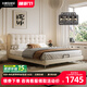 大樹(shù)島家居華夫格床法式奶油風(fēng)主臥齊邊床中古風(fēng)小戶(hù)型高腳真皮床 【櫸木排骨架】升級版單床 支架結構1800mm*2000mm