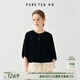 茶·愫【法式千金】puretea茶愫復古宮廷感光澤絲絨感撞色花苞上衣女夏 石墨黑 M
