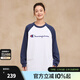 Champion冠軍長(cháng)袖T恤男2025秋季新款插肩袖圓領(lǐng)打底衫女拼接復古 白拼海軍藍 S