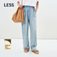 LESS【0壓系列】春夏松緊腰頭長(cháng)褲時(shí)尚環(huán)保直筒牛仔褲女2P5E12010 958牛仔淺藍 S