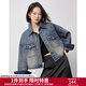 初語(yǔ)流浪風(fēng)牛仔短外套女2024秋季新款短款復古做舊百搭夾克上衣 石磨煙熏暗藍 XL