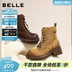 百麗（Belle）張凌赫周雨彤同款小野馬擦色工裝靴女冬新款商場(chǎng)短靴E5C1DDD5 黃色-單里【張凌赫同款】 36