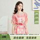 兩三事夢(mèng)馬游記 2025夏季新款甜美印花綁帶連袖雪紡衫女寬松 粉色 M