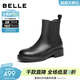 百麗（Belle）復古切爾西靴女冬季新款商場(chǎng)同款真皮粗跟休閑短靴E8M1DDZ5 黑色-單里 39