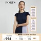 PORTS寶姿 商場(chǎng)同款新品女裝短袖拼色百褶連衣裙LL8D093KWT003 丈青 M (6)