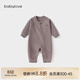 babylove嬰兒連體衣春秋季斜襟拉鏈哈衣爬服男女寶寶休閑外出居家衣服 煙花灰 90cm