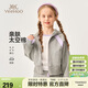 英氏（YEEHOO）女童外套兒童連帽衫中大童裝衛衣運動(dòng)休閑短款春裝 淺灰色 140
