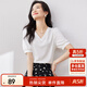尚都比拉夏季短袖t恤女浪漫花邊泡泡袖V領(lǐng)顯瘦女裝上衣 白色 S