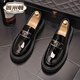 奢米頓高端板鞋男春秋2026新款潮牌時(shí)尚套腳懶人鞋厚底內增高休閑皮鞋 黑色標準版(套腳款) 37