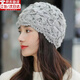 戀舒柔日系雙層手工勾花包頭帽子時(shí)尚貝雷帽女秋冬韓版潮針織帽冬季保暖 灰色 有彈力