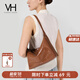 VANESSA HOGAN VH女包冉冉hobo包輕奢通勤手提包油蠟牛皮斜挎單肩包包生日禮物 雅丹棕-中號