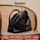 半坡飾族（bampo）新款綿綿雙肩包報喜包女包多功能單肩斜挎牛皮舒適大容量包包 墨碳黑