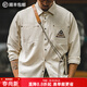 馬登工裝美式復古長(cháng)袖襯衫男印第安圖騰拼接口袋疊穿純棉襯衣春季 米白色 L
