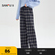 三福（SANFU）休閑褲2025冬季抽繩松緊腰寬松褲腳格子加厚長(cháng)褲女裝512346 寶藍 S