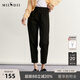 謎底休閑褲女秋季新款百搭松緊腰寬松蘿卜褲九分褲233MK1026 蒽綠 S