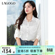 LAGOGO簡(jiǎn)約翻領(lǐng)寬松休閑襯衫女拉谷谷2025年夏季新款透氣中袖上衣 本白色 M