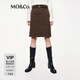 MO&Co.半身裙摩安珂春秋煙熏棕棉高腰直筒開(kāi)叉復古中裙 煙棕色 XS