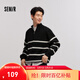 森馬（Semir）森柔|毛衫男冬季含羊毛針織衫老錢(qián)風(fēng)拉鏈半開(kāi)襟毛衣情侶內搭 黑白色調00391 M
