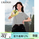 LAGOGO色織條紋印花通勤寬松短袖女拉谷谷2025年夏季新款百搭T恤 黑米 M