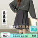 尚都比拉含綿羊毛通勤半身裙女冬季小個(gè)子保暖百褶A字裙高腰厚款毛呢裙子