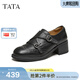 他她（TATA）布洛克樂(lè )福女鞋2026春季小皮鞋休閑百搭豆豆鞋子U2J01AM6 黑色 37