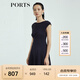 PORTS寶姿商場(chǎng)同款新品女裝氣質(zhì)純色修身短袖連衣裙LL8N021RWE005 丈青 L (8)