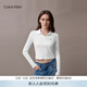 Calvin KleinJeans春秋女士休閑通勤ck刺繡羅紋彈力純色短款長(cháng)袖T恤POLO衫