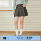 樂(lè )町復古pu皮百褶裙女防走光打底褲半身裙學(xué)院風(fēng)短裙 黑棕色 S
