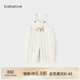 babylove寶寶夾棉背帶褲冬季保暖休閑褲子連體褲嬰幼兒加厚長(cháng)褲 奶油米 90
