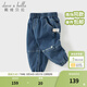 戴維貝拉（DAVE＆BELLA）兒童褲子春季新款男童牛仔褲男寶寶休閑長(cháng)褲小童束腳褲童裝 牛仔藍【現貨】 110 cm（建議身高100-110cm）
