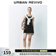 UR春季新款女休閑運動(dòng)釘珠裝飾無(wú)袖針織連衣裙UYU950080 正黑 S