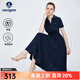 Navigare意大利小帆船短袖連衣裙女士夏季V領(lǐng)修身裙子時(shí)尚棉感針織長(cháng)裙女 藏青 M 碼