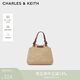 CHARLES&KEITH大容量編織托特包單肩包手提包包女包生日禮物CK2-30782111 Beige米色 S