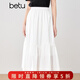 百圖betu女裝夏季新款半身裙橡筋腰下擺分割荷葉傘裙裙子2503X02 白色 L