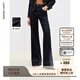 朗姿【精英衣櫥】棉質(zhì)微喇叭牛仔長(cháng)褲修身復古百搭闊腿直筒冬季新款 深藏青色 L