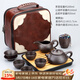 唐豐紫砂旅行茶具帶茶盤(pán)戶(hù)外便攜收納包功夫泡茶壺一壺四杯快客杯 皮套石瓢套裝（雕刻）